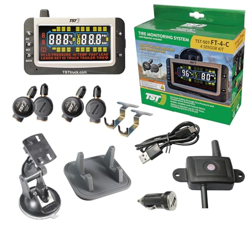 TST 507 Series TPMS - RV Tire Pressure Monitoring System with 4 Flow Thru Sensors & Color Display Monitor for Travel Trailers, Campers and Motorhomes (Metal Valve Stems Required for Flow Thru)