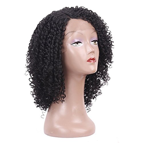 Short Curly Lace front Wigs for Black Women with Free Wig Cap Natural Black Synthetic Afro Kinky Culry Wigs (16221A /1B)
