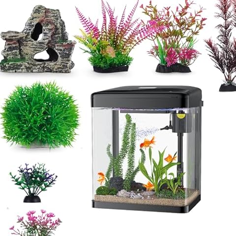 PONDON Aquarium Combo: 2 Gallon Fish Tank with 8PCS Large Aquarium Cave for Betta Goldfish Hideout Cover