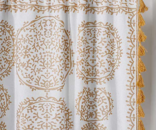 White-Gold Floral Ombre Mandala Curtains Tapestry (87" Length X 41" Width) | Indian Drape Bohemian Curtains With Pom-Pom Lace | Balcony Valance, Room Divider Curtains | Home Décor Sheer Wall Hangings #TOP3