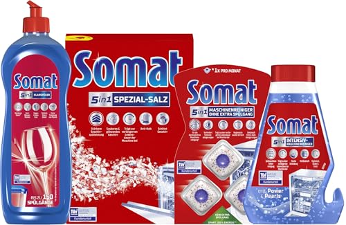 SOMAT 5in1 Spülmaschinen-SET, Klarspüler 750 ml + Maschinenreiniger Tabs...