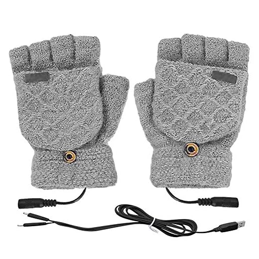 SMCOOL USB-varma handskar för kvinnor män, vinter 2 i 1 hel och halvt uppvärmda handskar vantar för bärbar dator, unisex uppvärmning stickade fingerlösa handskar för skrivning, bästa vinterpresentvalet grå