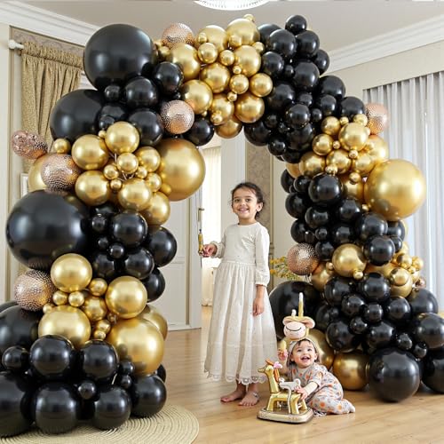 Image of 412Pcs Black and Gold Balloons Garland Arch Kit,18 12 10 5 Inch Different Size Black and Metallic Gold Balloons for Graduation Birthday Wedding Party Decorations