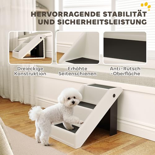 PawHut Hundetreppe 3 Stufen 36,5 cm Hoch Haustiertreppe für Kleine Hunde klappbar Katzentreppe Hunderampe Einstiegshilfe für Bett, Sofa, Couch und Auto Cremeweiß