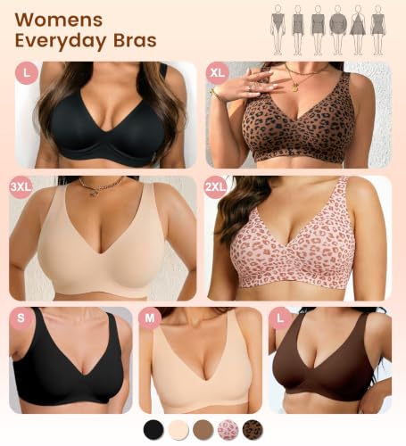 Ausppli Womens Wireless Jelly Bras Seamless Deep V Comfortable Bra Nude - image 5