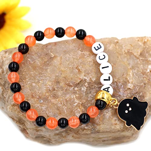 Image of Uloveido Black Orange Jade Charms Halloween Bracelets All Saints' Gift - DIY Customized Name Beaded Bracelet