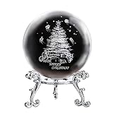 3D Glass Christmas Tree Figurine 60mm Crystal Ball with Stand Glass Ball Paperweights Christmas Ornament Decor for Home