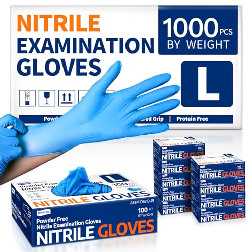 Supmedic Nitrile Exam Glove, 3.5 mil Disposable Medical Gloves Powder-Free Latex-Free, Case of 1000 pcs (Blue) (Large)