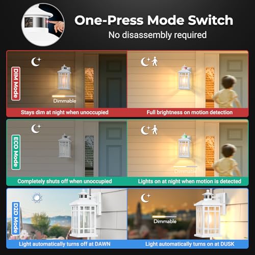 OPAXIS White Motion Sensor Outdoor Lights, 2-Pack Modern Dusk to Dawn Outside Light with 4 Modes, Exterior Lighting Fixtures for House, Entry, Porch, Patio, Garage, Brightness Distance Adjustable by OPAXIS - Used condition - Image 2