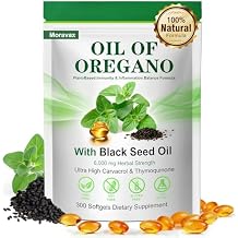 Oil of Oregano Softgels with Black Seed Oil 300 Softgels, 6000mg High Potency Oregano Oil Capsules with Organic Carvacrol & Thymoquinone, Immune & Digestive Support, Non-GMO, Gluten Free