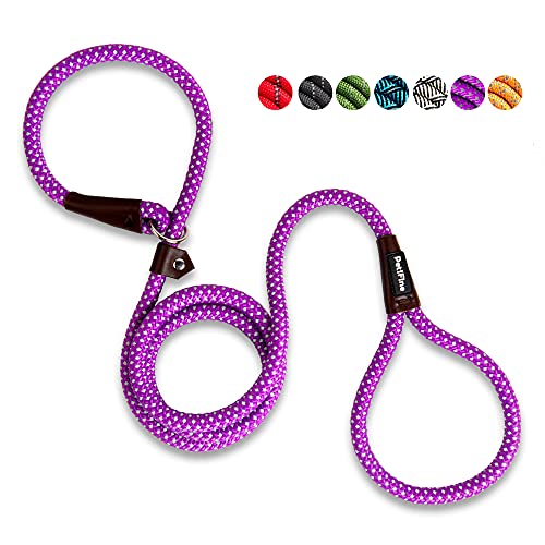 PetiFine Slip Lead Dog Leash,6FT x 1/2" Reflective Durable Dog Training Lead, Heavy Duty Adjustable Nylon Dog Rope Slip Leash for Small Medium Large Dogs (Purple) Purple 1/2" x 6 FT