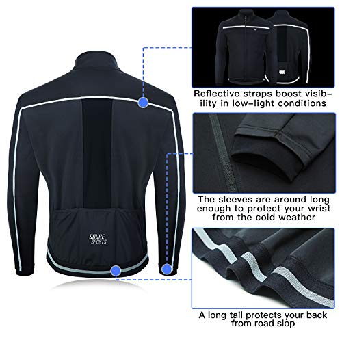 Souke Sports Men’s Winter Warm Cycling Jacket Windproof Running Water Resistant Thermal Breathable Softshell Windbreaker Reflective For Bike Riding Black (Black，X-Large) #TOP3