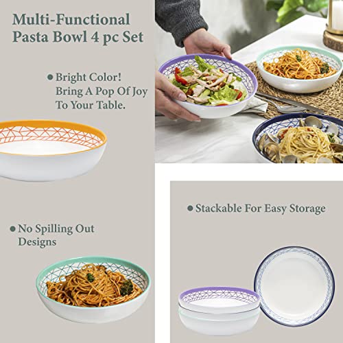 Bzyoo Bpa-Free Dishwasher Safe 100% Melamine Plastic 34Oz Pasta Bowl Set Best For Casual Dining Indoor And Outdoor Dining Bbq Pool Party (4Pcs Pasta Bowl Set, Spidy Fun Assorted Colors) #TOP3
