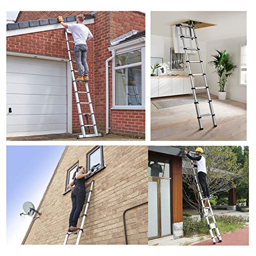 Tinvhy Telescopic Ladder, 14.5Ft Aluminum Collapsible Retractable Ladder, Portable Extension Ladder For Household Or Outdoor Work, 330Lbs Capacity #TOP5