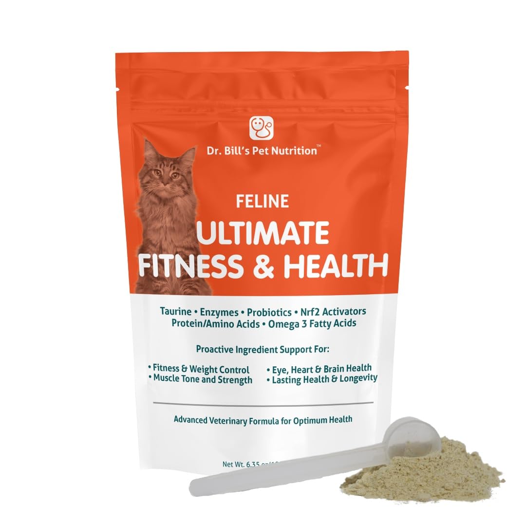 Dr. Bill’s Feline Ultimate Fitness & Health | Cat Multivitamin Powder - Daily Supplement | Weight Control, Joint, Brain, Heart & Immune Support | Omega 3s, Collagen, B Vitamins, Taurine, Amino Acids