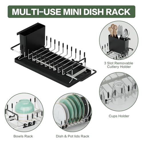 Dish Drying Rack, Aufworld Expandable 304 Stainless Steel Rustproof Small Dish Sink Rack with Silicone Drying Tray, Over Sink Dish Drainer with Utensil Holder, Fit for 14’’-19’’ Kitchen Sink by Aufworld - Image 6