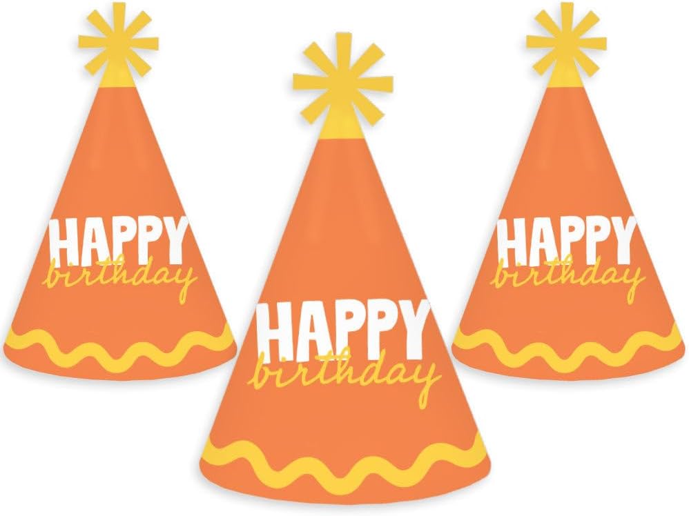 Big Dot of Happiness Wavy Happy Birthday Cone Party Hats, Retro Party Decorations