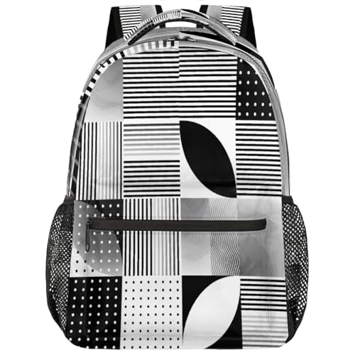 Mochila para laptop de 15.6 pulgadas con diseño de collage geométrico en blanco y negro para escuela