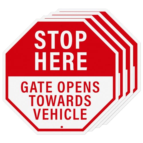 Anobell 4 Pack Stop Here Gates Open Toward Vehicle Signs 12 x 12 Inch Reflective Aluminum Metal Sign Rust-Free Fade-Resistant Safety Warning Signs for Driveways Farms Private Properties