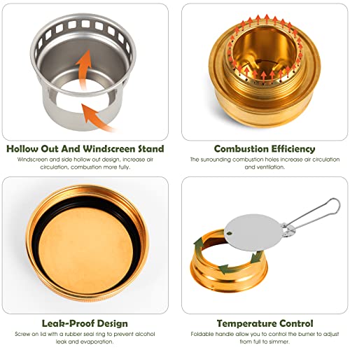 Huansha 2 In 1 Mini Alcohol Stove For Camping, Portable Alcohol Burner With Stainless Steel Cross Stand, Storage Bag, Lightweight Tiny Brass Stove For Backpacking Emergency Outdoor Coffee #TOP4