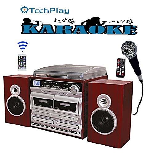 TechPlay ODCRK2110 BT,Karaoke,Turntable,W Dual CD Player Recorder,Dual Cassette Player Recorder & Wireless Bluetooth Connection.AM FM Alarm Clock,SD,USB,AUX and Headphone Ports (CD Recorder)