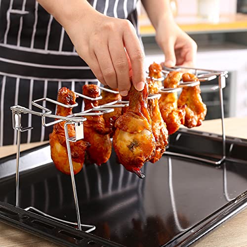 Gavigain 2Pcs Chicken Leg Wing Rack,Folding Barbecue Oven Roaster Stand Stainless Steel Chicken Leg Rack Drumstick Holder for Home