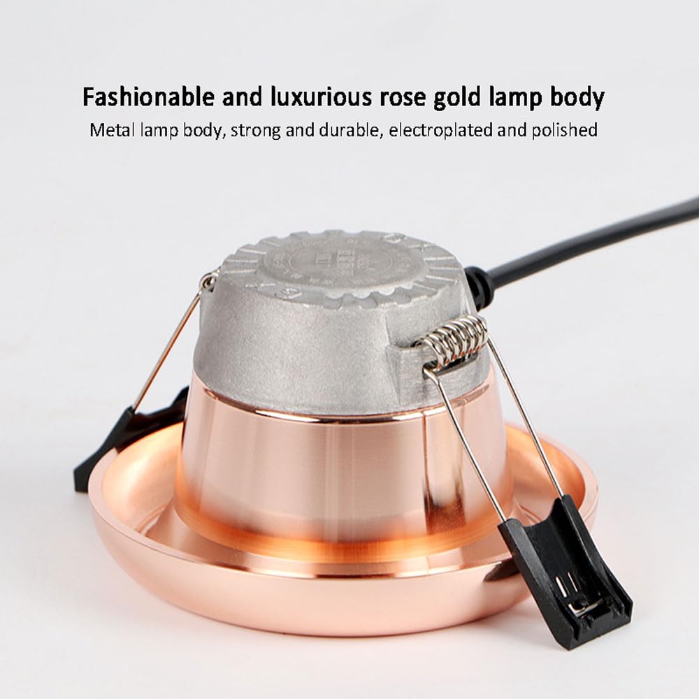 4 Sztuki Wpuszczanych Lamp Sufitowych Led, 3,5-Calowa Metalowa Oprawa Oświetleniowa 3Cct, Ściemnialna, Regulowana Temperatura Barwowa 3000K/4000K/6000K, Różowozłota Listwa Maskująca, Oświetlenie Led