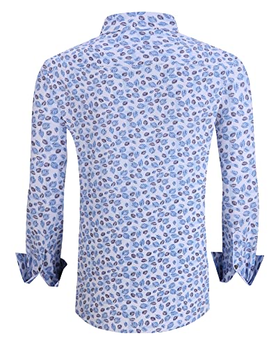 Alex Vando Mens Button Down Shirts Wrinkle Free 4-Way Stretch Print Business Casual Shirt