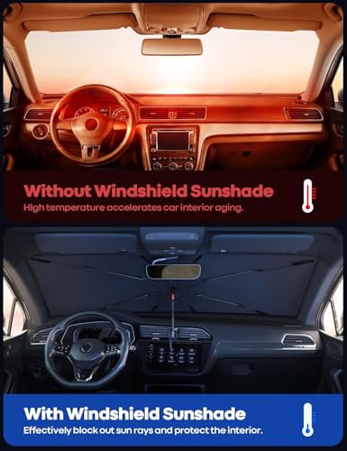 Image of Car Sunshade Windshield Umbrella Sunshade Compatible for Hyundai Venue Car Front Window Sun Protection Foldable Sun Shade Full Cover Windshield for Most Vehicles, Black, 1 Piece