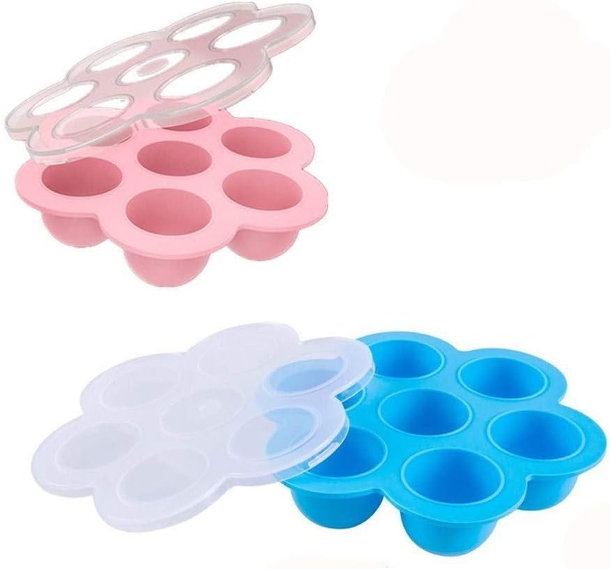 2 Pack Silicone Egg Bites Mold for Instant Pot Accessories - Fits Instant Pot 5,6,8 qt Pressure Cooker Baby Food Freezer Tray with Lid Reusable Storage Container, Pink/blue