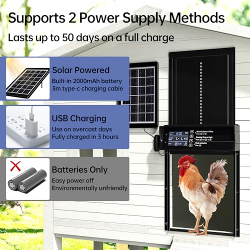 Porta solar para galinheiro, porta de galinheiro automática alimentada por energia solar e carregame