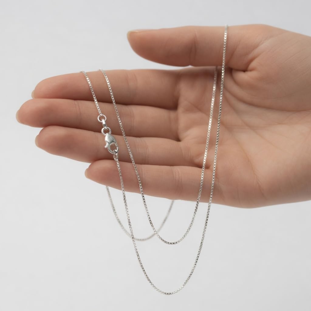 Jewelry Affairs 14k White Solid Gold Mirror Box Chain Necklace, 0.7mm