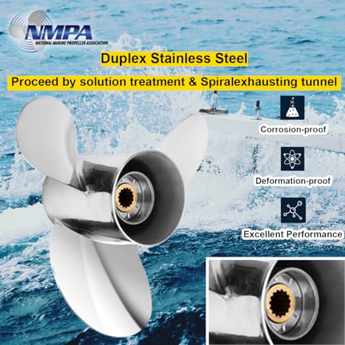 Image of VIF Boat Propeller with Yamaha Engines OEM Upgrade Stainless Steel Outboard Motors 60 /70 /75 /80 /85 /90 /100 /115 HP 15 Tooth, RH,14p 15p 17p 19p 21p