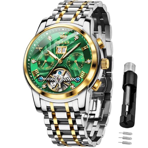 Image of OLEVS Men Automatic Watch Mechanical Self Winding Watches for Men Skeleton Business Dress Luminous Waterproof Diamond Week Month