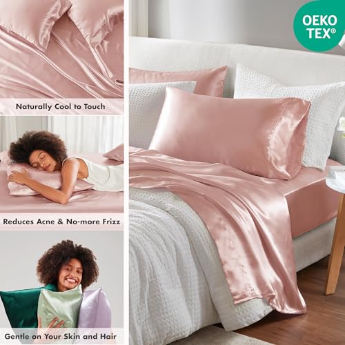 Image of Madison Park Essentials Satin Sheets Queen Size Bed Set, 6 Piece, Blush