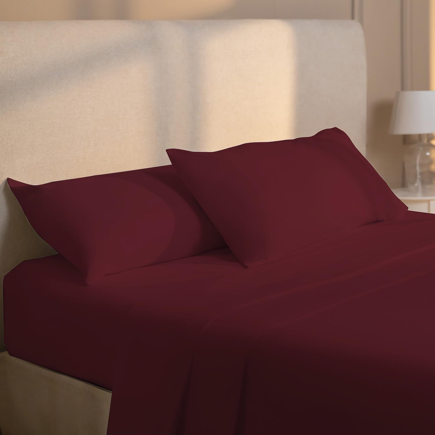 Dreamzie Lenzuola Matrimoniali 160x200 cm - Completo Lenzuola 4 Pezzi in Microfibre - Lenzuolo con Angoli - Lenzuola Sopra - 2 Federa 50x80 - Lenzuola Matrimoniali 160x200cm Bordeaux