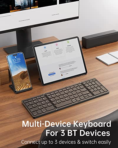 Brimford Foldable Bluetooth Keyboard, Portable Tri-Folding Folding Keyboard With Numeric Keypad, Sync Up To 3 Devices, Ultra Slim Travel Keyboard For Laptop,Tablet,Ipad,Smartphone(Silver) #TOP1