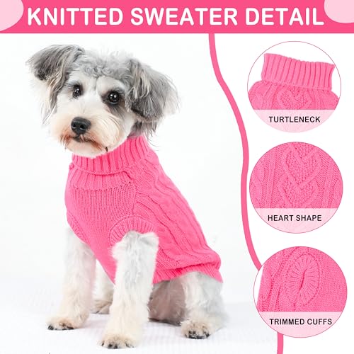 Image of Dog Sweaters Small Dog Clothes for Winter Solid Knitted Puppy Sweater Warm Pet Cat Sweater Doggy Pullover Outfit with Heart-Shape Design(Dark Pink, Large)