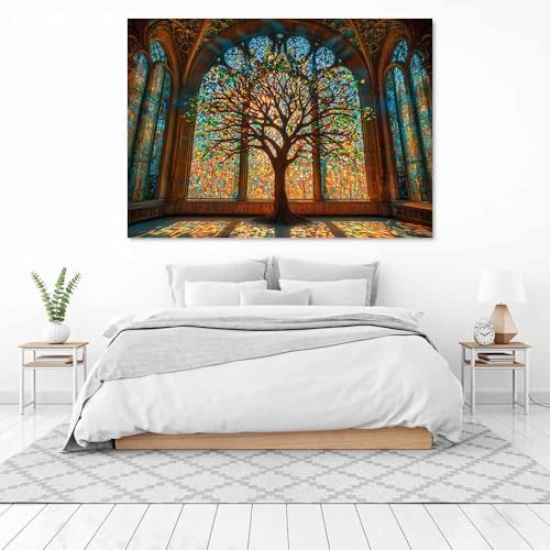 Arbre de vie impression sur toile verte effet fenetre ouverte