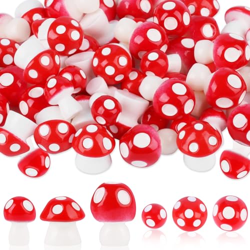 Ezydka 100 Pcs Mini Champignons Decoration, Mini Champignons en Résine, Champignons Decoration Jardin, Mini Champignon Rouge Ornement pour La Plantation De...