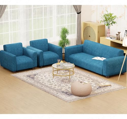 Image of Lukzer 5 Seater Blue Lining Design Universal Sofa Cover 3+1+1 Seater | 360 Fully Covered Anti-Slip Washable Couch Cover Protecter | 140 GSM Stretch Fit Polyester + Spandex Slipcover (SC-022-05)