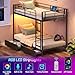 Rolanstar Metal Bunk Bed Twin Over Twin with USB Charging Station, LED Bunk Bed with 2 Storage Drawers, Bed with Safety Guardrail & Ladders, No Box Spring Needed, Easy Assembly, Black