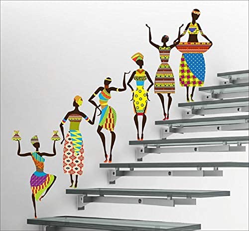 WalltechSet of 2 Wall Sticker Black with Golden Leaf Floor and Tribal Lady Wall Sticker