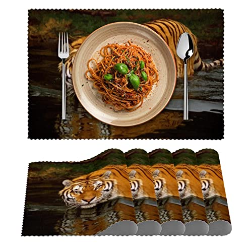 Placemats Set Of 6 Dining Table Place Mats Cloth Placemats Kitchen Table Mats Indoor Outdoor Placemat, Tiger By The River #TOP1