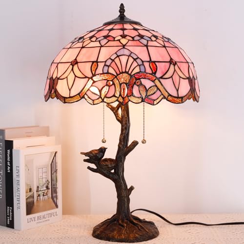 Image of 16Inch Tiffany Stained Glass Lamp Shade Replacement Only(Pink Baroque) | Fit For Table Lamps FLoor Lamp Ceiling Fixture Pendant Hanging Light Home Office Decoration