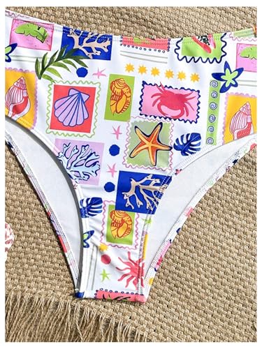 SweatyRocks Women's Two Piece High Waisted Graphic Bikini Sets Tummy Control Bathing Suit4