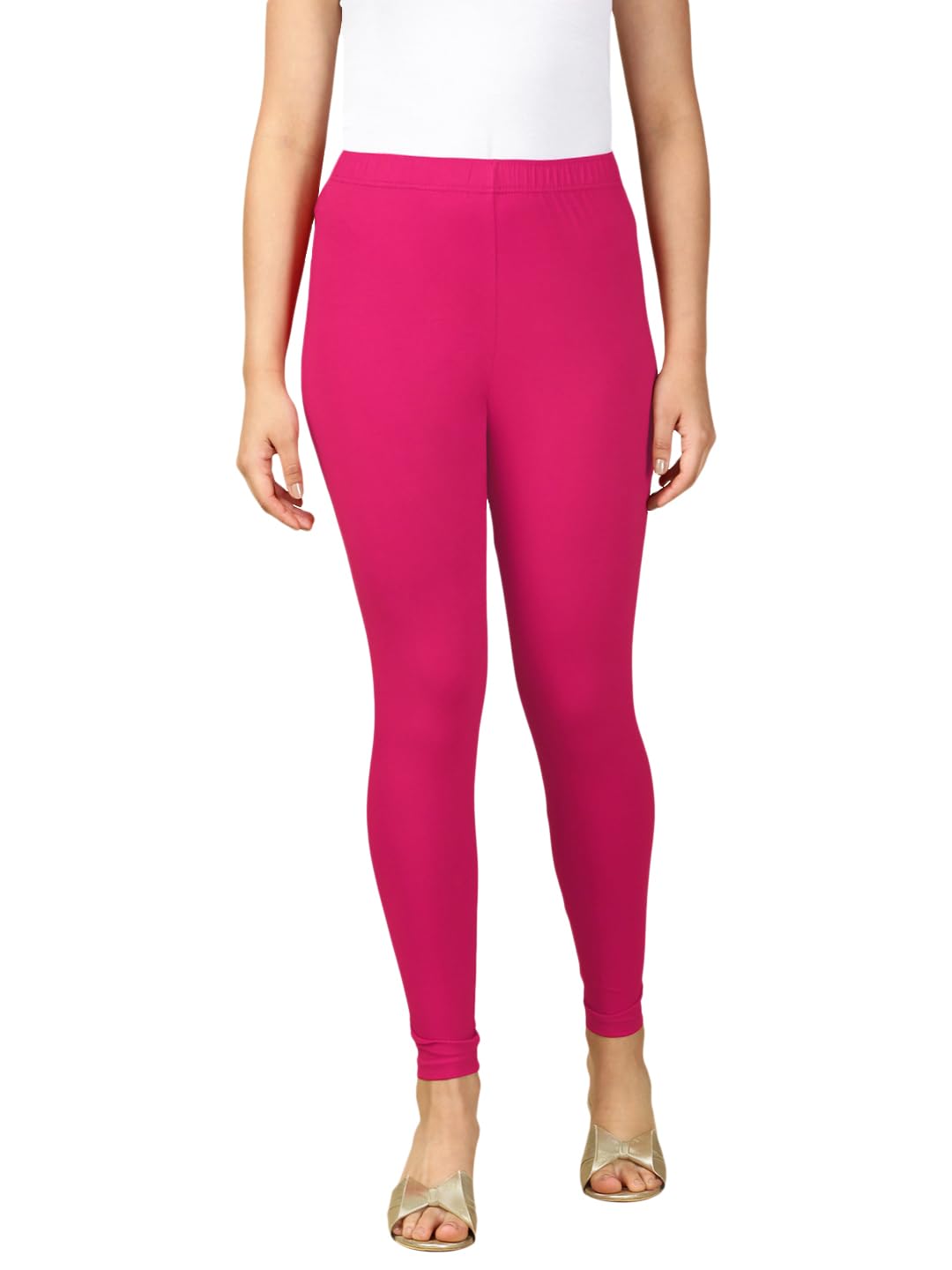 lux cozi PYNK Solid Premium Cotton Lycra Ankle Length Leggings for Women| Regular Fit Elastic Waist Ankle Length Leggings for Women| Free Size-picture-23