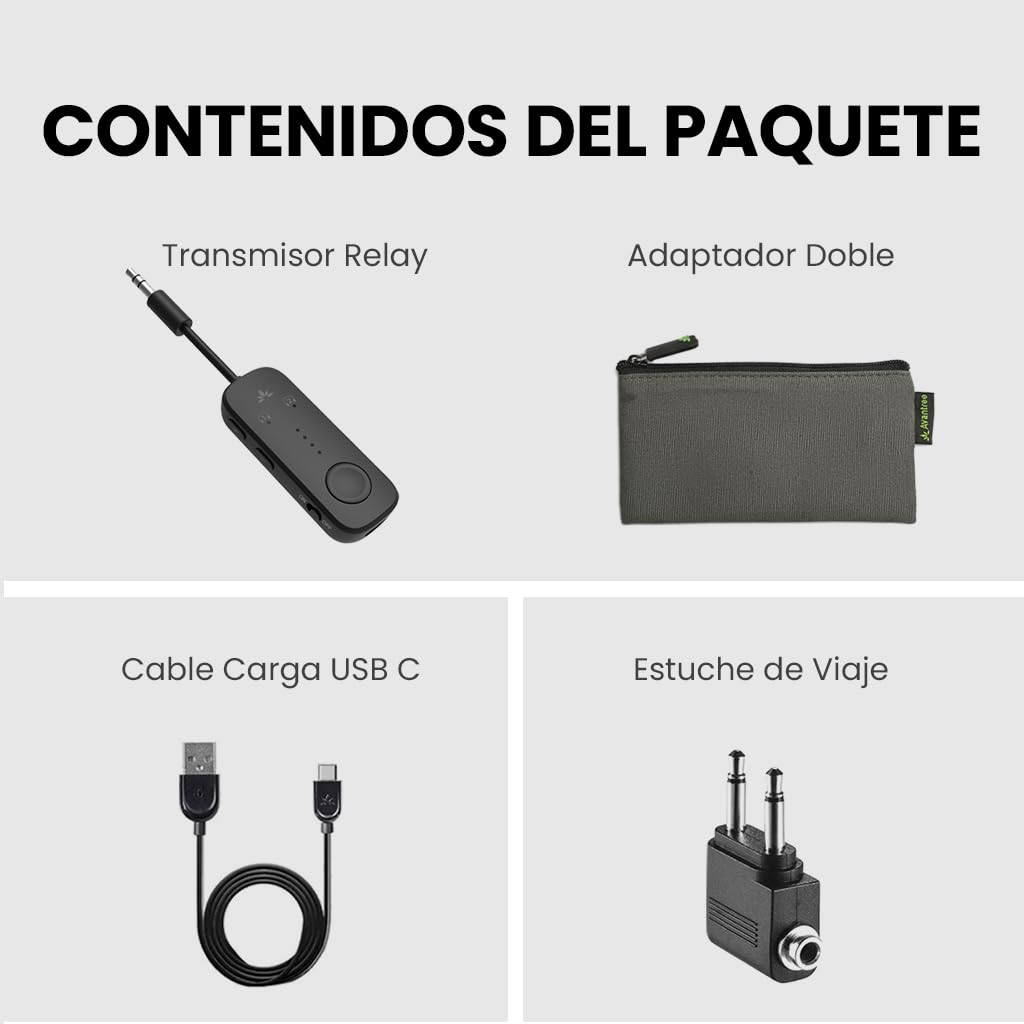 Avantree Relay – Adaptador Bluetooth 5.3 para Avión con Qualcomm aptX Adaptive, Compatible con 2 AirPods o Auriculares, 20 h de Batería, Transmisor de Audio 3,5 Mm AUX para Viaje, Vuelo, Gimnasio