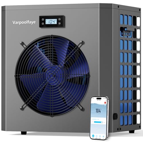 Varpoolfaye 16000 BTU Swimming Pool Heat Pump 5000 Gallon Electric Pool Heater For Above Ground Pool 5KW Heating or Cooling WiFi Control Timer Pool Heater 120V 60Hz