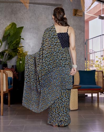 Image of Yashika Women's Georgette Printed Ready To Wear one Minute Saree With Unstitched Blouse | 1 Minute saree | Ready To Wear sari | saree for women